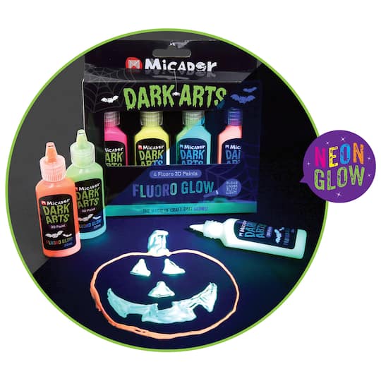 Micador&#xAE; Dark Arts 4 Color Neon Fluoro Glow 3D Paint Set